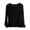 thumbnail image 1 of Hxshgdsn Womens Long Sleeve T Shirt V Neck Basic Tee Shirts Soft Breathable Casual Loose Fall Solid Color Tops Black 4Xl, 1 of 5