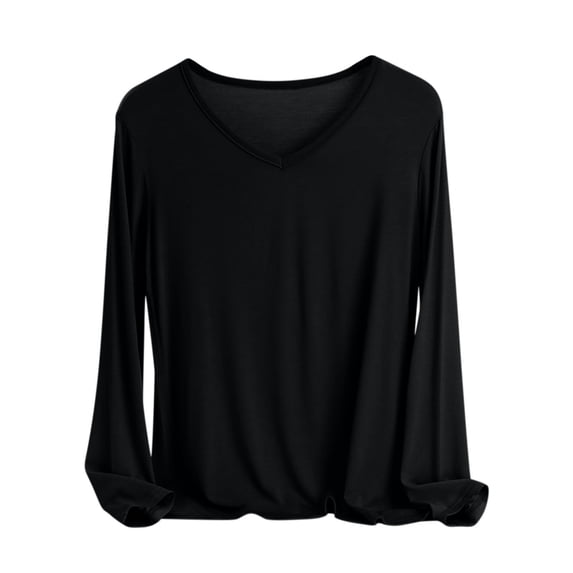 Hxshgdsn Womens Long Sleeve T Shirt V Neck Basic Tee Shirts Soft Breathable Casual Loose Fall Solid Color Tops Black 4Xl