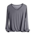 thumbnail image 1 of Hxshgdsn Womens Long Sleeve T Shirt V Neck Basic Tee Shirts Soft Breathable Casual Loose Fall Solid Color Tops Dark Gray M, 1 of 5