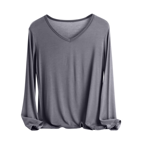 Hxshgdsn Womens Long Sleeve T Shirt V Neck Basic Tee Shirts Soft Breathable Casual Loose Fall Solid Color Tops Dark Gray M