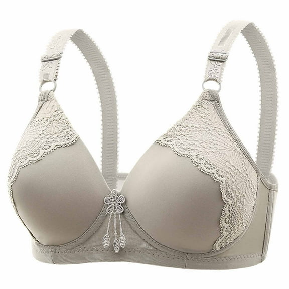 Clearance Hxshgdsn No Underwire Lace Bras for Womens Sponge Cup Front Closure Padded Wireless Supportive Plus Size Comfort Push Up Full Coverage Bras,Gray,38C