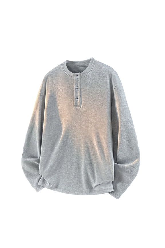 Oversized Sweatshirts For Men Fleece Lined Long Sleeve Button Crew Neck Base Layer Pullover Tops Gray 4Xl