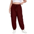 thumbnail image 1 of Hxshgdsn Plus Size Cargo Pants For Women Elastic High Waist With Drawstring Joggers Multi Pockets Cuffs Sweatpants Wine 2Xl, 1 of 9