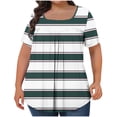 thumbnail image 1 of Hxshgdsn Plus Size Short Sleeve Tops Womens 1X-5X Square Neck Striped Summer Loose Tunic Tee Shirts with Pleated（Army Green/L）, 1 of 5
