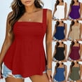 thumbnail image 1 of Hxshgdsn Plus Size Tank Tops for Womens Sleeveless Square Neck Ruched Front Peplum Top Loose Fit（Red/2XL）, 1 of 8
