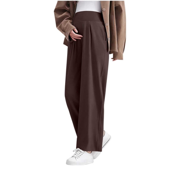 Hxshgdsn Pregnancy Womens Wide Leg Long Pants Pleated Waist Stretchy Breathable Trousers Maternity Yoga Pant Coffee Xl