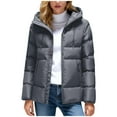thumbnail image 1 of Hxshgdsn Puffer Jackets For Women Trendy With Drawstring Hood Full Zip Warm Coat Winter Thermal Outerwear Gray L, 1 of 4