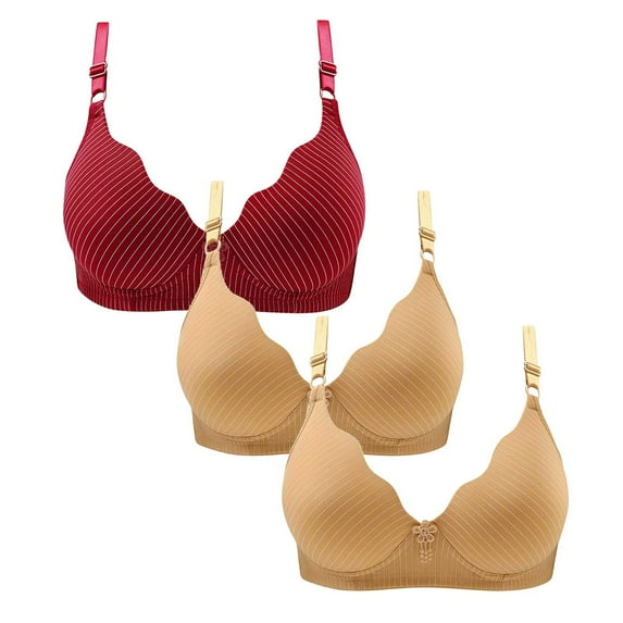 Hxshgdsn Push Up Bras For Women 3 Pack Plus Size Adjustable Shoulder Straps Wirefree Embroidery Glossy Extra-Elastic Bras Active Yoga Sports Bras,Wine 1,42C