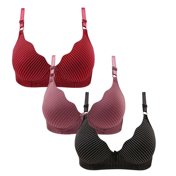 Hxshgdsn Push Up Bras For Women 3 Pack Plus Size Adjustable Shoulder Straps Wirefree Embroidery Glossy Extra-Elastic Bras Active Yoga Sports Bras,Wine 3,40C
