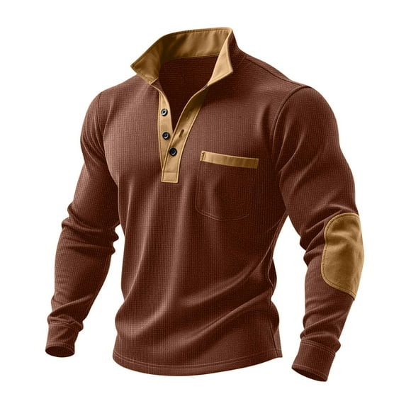 Hxshgdsn Quarter Button Sweatshirts For Men Waffle Long Sleeve Henley Collar T Shirts Casual Vintage Blouse Khaki 2Xl