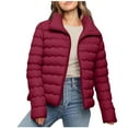 thumbnail image 1 of Hxshgdsn Quilted Puffer Jackets For Women Lightweight Zip Up Stand Collar Coat Winter Warm Outerwear Red 1 M, 1 of 9