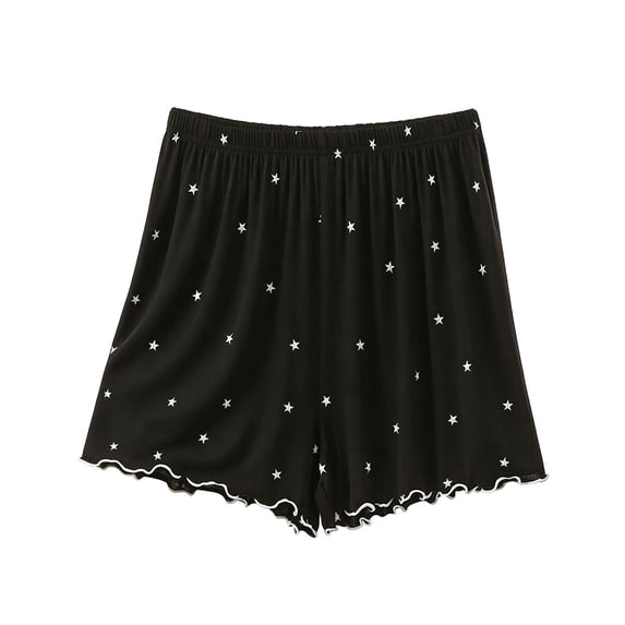 Hxshgdsn Ruffled Loungewear for Womens Star Printed Pajamas Shorts Elastic Waist Casual Sleepwear Bottoms Comfy Loungewear(Black/L)