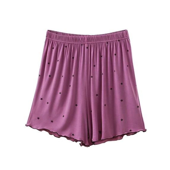 Hxshgdsn Ruffled Loungewear for Womens Star Printed Pajamas Shorts Elastic Waist Casual Sleepwear Bottoms Comfy Loungewear(Purple/2XL)