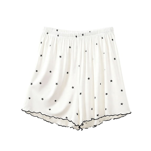 Hxshgdsn Ruffled Loungewear for Womens Star Printed Pajamas Shorts Elastic Waist Casual Sleepwear Bottoms Comfy Loungewear(White/L)