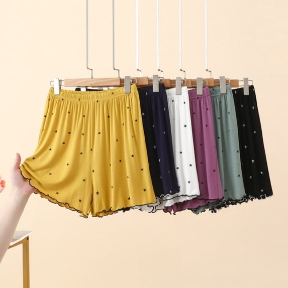 Hxshgdsn Ruffled Loungewear for Womens Star Printed Pajamas Shorts Elastic Waist Casual Sleepwear Bottoms Comfy Loungewear(Yellow/L)