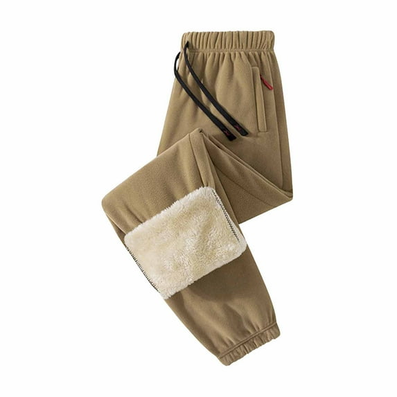 Hxshgdsn Sherpa Lined Sweatpants Men Thermal Fleece Warm Leggings With Cuffed Hem Running Khaki 1 4Xl