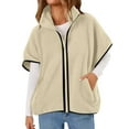 thumbnail image 1 of Hxshgdsn Short Sleeve Jacket For Women Full Zip Stand Collar Casual Jackets Thermal Fall Outwear Khaki S, 1 of 8