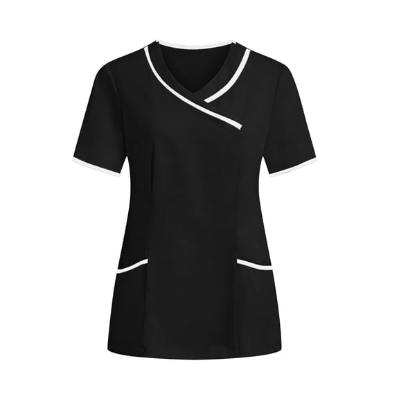 Hxshgdsn Short Sleeve Scrubs For Women Printed Stretchy Nurse Uniform Shirt V Neck Tee With Pockets Black M