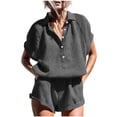 thumbnail image 1 of Hxshgdsn Short Sleeve Shirts Set For Women With Pocket Half Button Casual Ladies Blouse Elastic Waist Shorts Summer Loungewear Gray S, 1 of 6