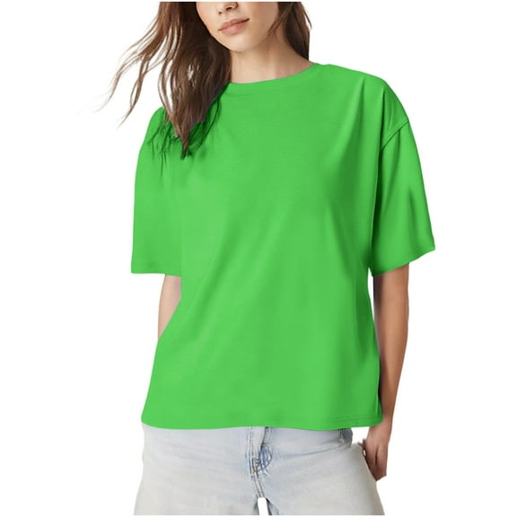 Hxshgdsn Short Sleeve T Shirt For Women Loose Fit Crew Neck Blouse With Back Bow Printed Green L