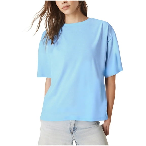 Hxshgdsn Short Sleeve T Shirt For Women Loose Fit Crew Neck Blouse With Back Bow Printed Light Blue M