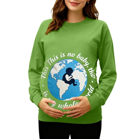Hxshgdsn Spring Womens Maternity Pullover Tops Long Sleeves Pregnancy Sweatshirts Crew Neck Funny Tops With Graphic Printed Green Xl
