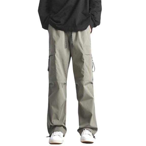 Hxshgdsn Straight Leg Cargo Pants For Men With Zip Pocket Water Resistant Long Pants Casual Trendy Hiking Outdoor Green L