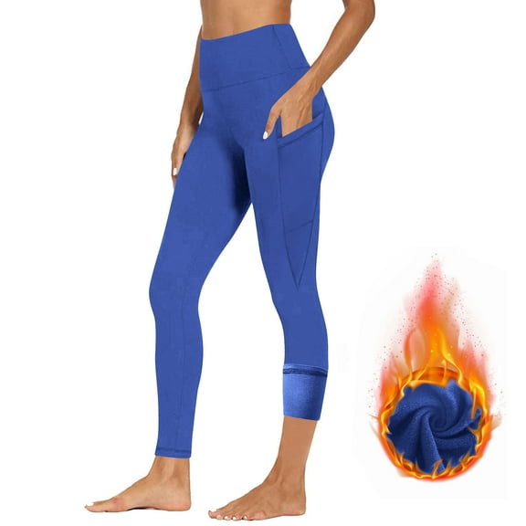Hxshgdsn Strechy High Waist Leggings For Women Fleece Warm Yoga Pants Butt Lifting Solid Color Trendy Outfit Blue L