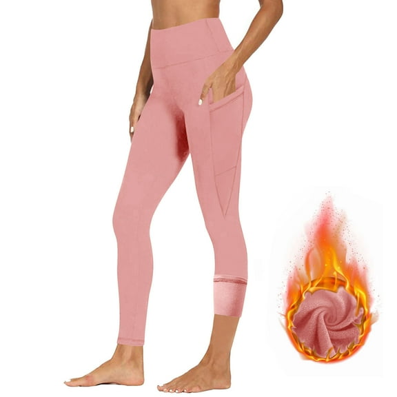 Hxshgdsn Strechy High Waist Leggings For Women Fleece Warm Yoga Pants Butt Lifting Solid Color Trendy Outfit Pink Xl