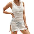 thumbnail image 1 of Hxshgdsn Swim Cover Up For Women Summer Sleeveless Crochet Mesh Knit Fringe Dress Beach Vacation Outfits White 1 S, 1 of 4