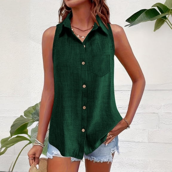 Hxshgdsn V Neck Cardigan Vest For Womens Sleeveless Solid Color Tops Casual Daily Tees Green Xl