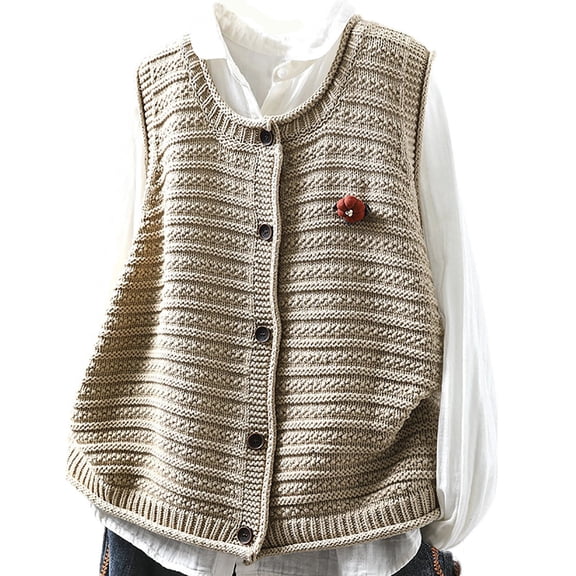 Hxshgdsn V Neck Knit Vest Sweaters For Women Button Up Sleeveless Pocket Winter Pullover Jumpers Jacket Fall Beige 1 Free Size