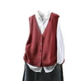 thumbnail image 1 of Hxshgdsn V Neck Knit Vest Sweaters For Women Button Up Sleeveless Pocket Winter Pullover Jumpers Jacket Fall Red 1 Free Size, 1 of 5