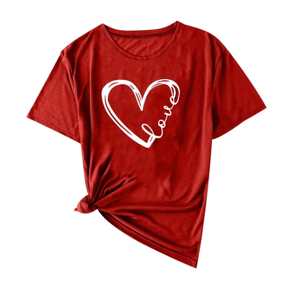 Hxshgdsn Valentines Heart Printed T Shirt For Women Short Sleeve Cute Blouse Casual Soft Holiday Red 1 S