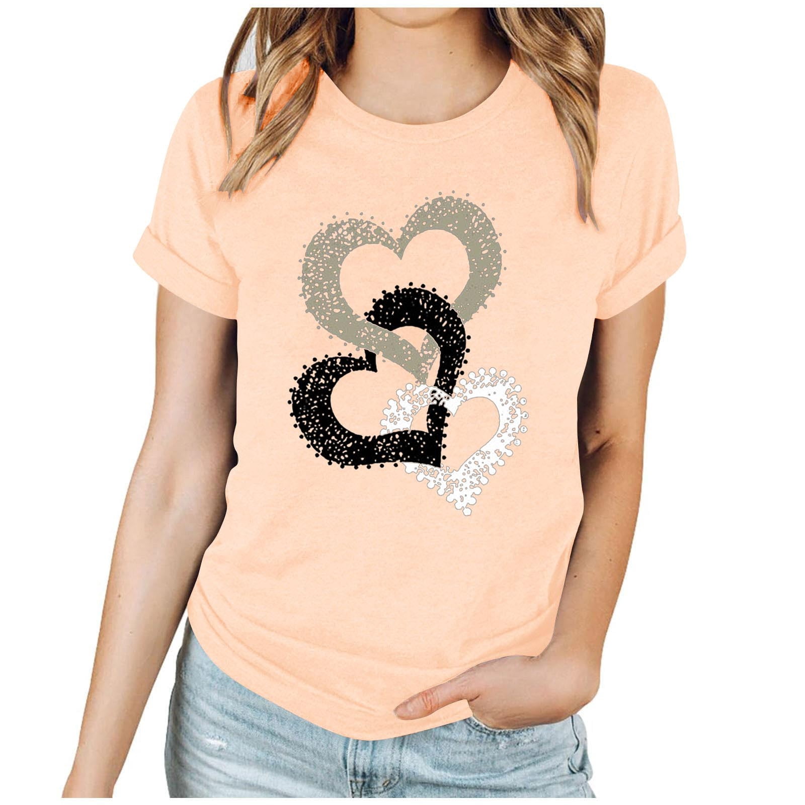 Hxshgdsn Valentines Shirts For Womens Graphic Love Heart Short