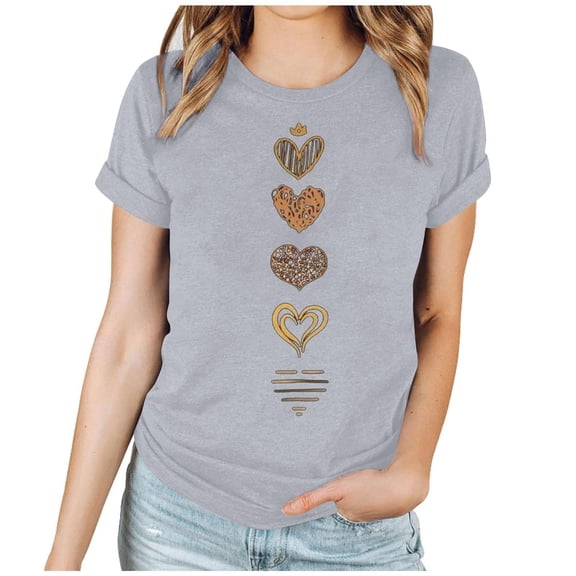 Hxshgdsn Valentines Shirts For Womens Graphic Love Heart Short Sleeves Tee Crew Neck Trendy Causal Holiday Tops Gray S