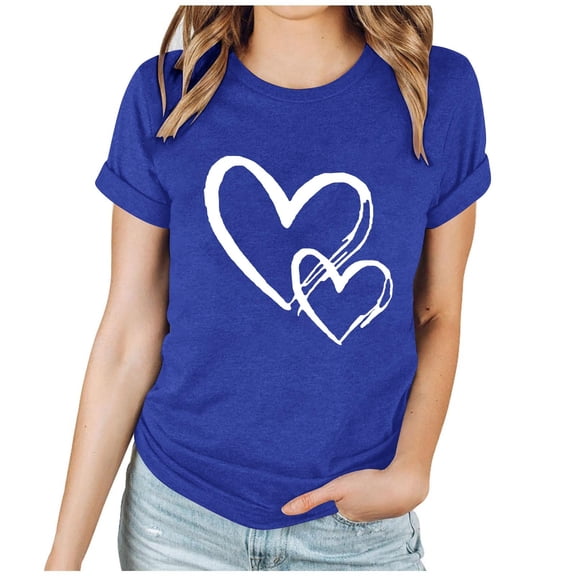 Hxshgdsn Valentines Shirts For Womens Graphic Love Heart Short Sleeves Tee Crew Neck Trendy Causal Holiday Tops Navy 1 M