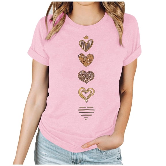 Hxshgdsn Valentines Shirts For Womens Graphic Love Heart Short Sleeves Tee Crew Neck Trendy Causal Holiday Tops Pink S