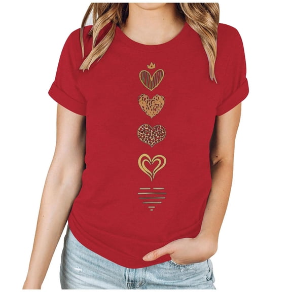 Hxshgdsn Valentines Shirts For Womens Graphic Love Heart Short Sleeves Tee Crew Neck Trendy Causal Holiday Tops Red M