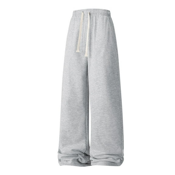 Hxshgdsn Wide Leg Sweatpants For Men Fleece Warm Open Bottom Trousers Casual Gray S