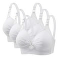 thumbnail image 1 of Hxshgdsn Wirefree Bras Womens 3pcs Plus Size Adjustable Shoulder Straps Push Up Lace Embroidery Glossy Extra-Elastic Bras Active Sports Bras,White,46C, 1 of 2
