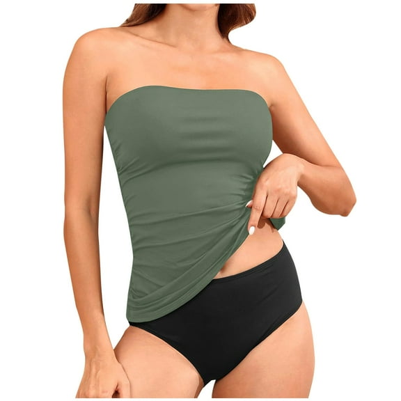 Hxshgdsn Women Cheeky Long Tube Swimming Suit Strapless Fitted Bandeau Thongs Swimsuit Army Green Xl