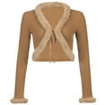 thumbnail image 1 of Hxshgdsn Women Long Sleeve Cardigan Deep V Neck Tie Up Solid Crop Knitted Sweaters Tops With Fur Trim Brown L, 1 of 8