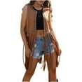 thumbnail image 1 of Hxshgdsn Women Open Front Tassel Vest Boho Western Faux Suede Fringe Cardigan Vintage Hippie Sleeveless Jacket Outwear Brown M, 1 of 9
