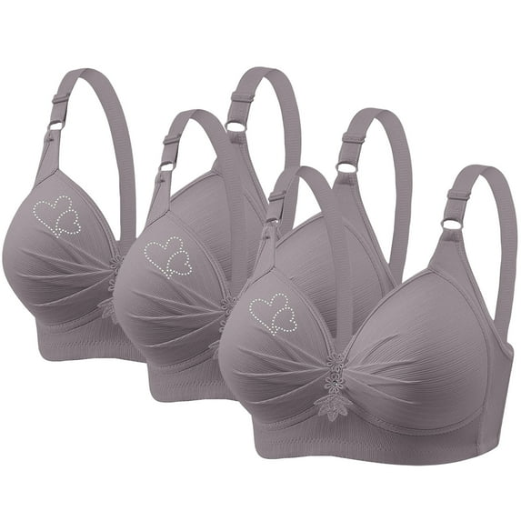 Hxshgdsn Womens 3PC Plus Size Bras Embroidered Full Coverage Push Up Minimizer Bras Wirefree Padded Comfortable Underwear No Rims Sports Bras,Gray,42C