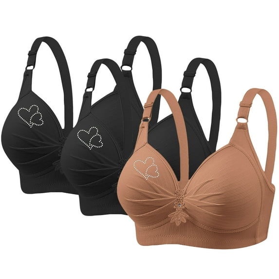 Hxshgdsn Womens 3PC Plus Size Bras Embroidered Full Coverage Push Up Minimizer Bras Wirefree Padded Comfortable Underwear No Rims Sports Bras,Khaki,44B