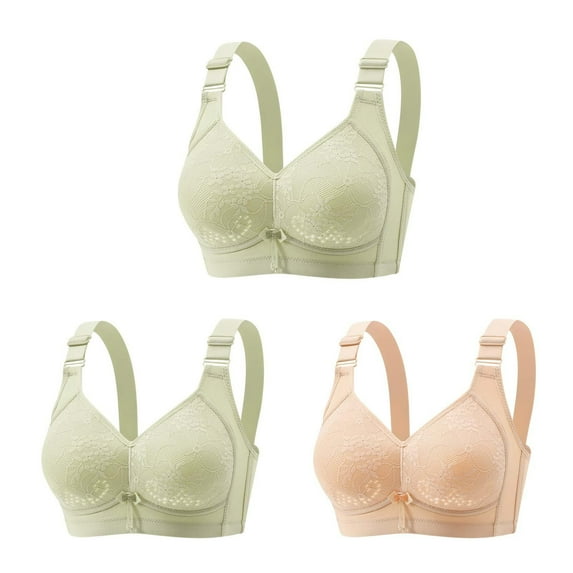 Hxshgdsn Womens 3PC Silky Wireless Bras Smoothing Full Coverage Push Up T-Shirt Embroidered Comforable Racerback Everyday Bralettes No Underwire Shapewear Bras,Green 2,36C