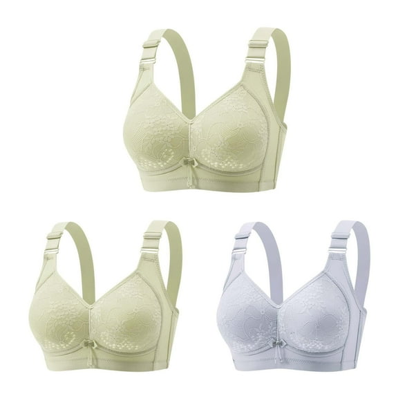 Hxshgdsn Womens 3PC Silky Wireless Bras Smoothing Full Coverage Push Up T-Shirt Embroidered Comforable Racerback Everyday Bralettes No Underwire Shapewear Bras,Green 5,36C