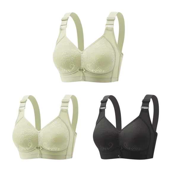 Hxshgdsn Womens 3PC Silky Wireless Bras Smoothing Full Coverage Push Up T-Shirt Embroidered Comforable Racerback Everyday Bralettes No Underwire Shapewear Bras,Green 1,44B
