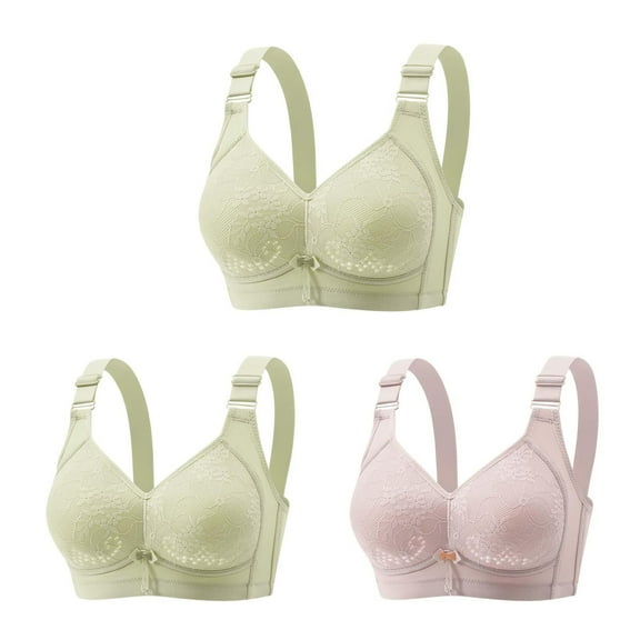 Hxshgdsn Womens 3PC Silky Wireless Bras Smoothing Full Coverage Push Up T-Shirt Embroidered Comforable Racerback Everyday Bralettes No Underwire Shapewear Bras,Green 4,38C